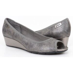 Anne Klein Iflex Comfort Camrynne Silver Metallic Round Peep-toe Wedges Size 9.5